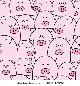 Pattern background cute animal with pig pink color vector illustration.	