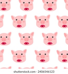 Pattern background cute animal with pig pink color vector illustration.