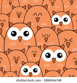 Pattern background cute face animal with Owl Brown color vector illustration.