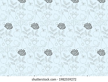 pattern background with decorative plant and fruits shapes