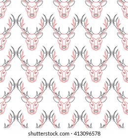 Pattern background with the deer . The head of a deer pattern . Pattern design seamless.