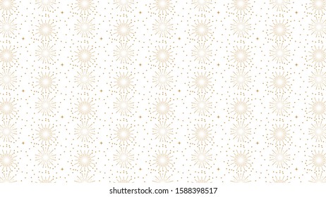 Pattern background design of fireworks in gold color for new year eve. New year poster and greeting card. Decorative pattern design. Minimalist and modern pattern design background