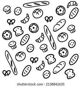 Pattern background with different bakery product icons Vector