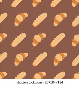 pattern background different types of bakery, Croisant and Baguette