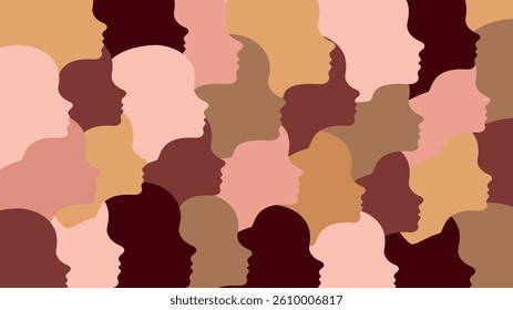 Pattern Background of Diverse multicultural Human Faces in Profile with Different Skin Tones. Concept of people Unity, Diversity, Inclusion, Community. Abstract Design for Social Awareness, Equality.