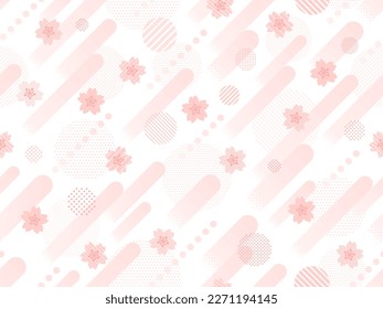 Pattern background of dotted and striped circles and rising lines with pink cherry blossoms