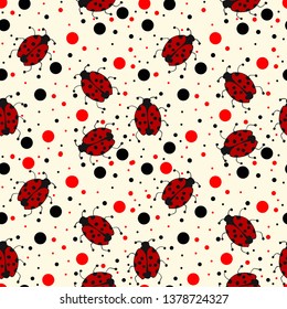 Сartoon pattern background. Elegant texture for backgrounds. With ladybugs and dots. Print for your desing.