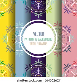 Pattern & background with flowers, Floral color 5 pattern and background.