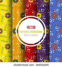 Pattern & background with flowers, Floral color 5 pattern and background.