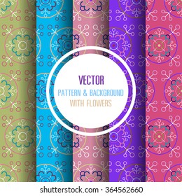 Pattern & background with flowers, Floral color 5 pattern and background.