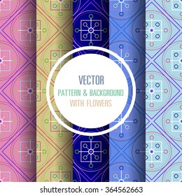 Pattern & background with flowers, Floral color 5 pattern and background.