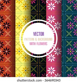 Pattern & background with flowers, Floral color 5 pattern and background.