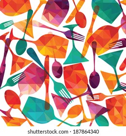 pattern background. Fork, knife, glasses and spoon silhouettes