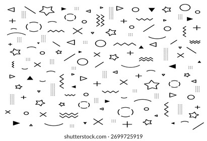 Padrão fundo geométrico vetor abstrato design sem costura moda moderna textura retro 80s 90s gráfico simples preto branco estilo hipster papel de parede com linha forma padrão geométrico fundo
