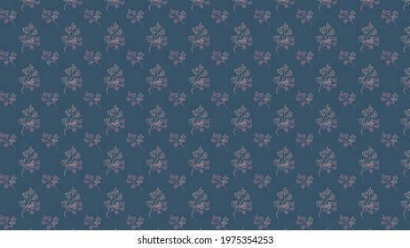 Pattern background with hand-drawn leaves in beige, pink and blue colors