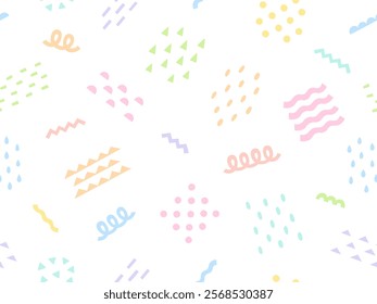 Pattern background illustration of cutout style various geometric shapes in colorful pastel colors