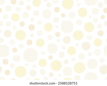 Pattern background illustration of cutout style yellow and orange circles with  dots and stripes