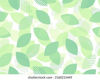 Pattern background illustration with green dots and striped leaves overlapping