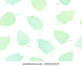 Pattern background illustration of hand drawn style green leaves in pale yellow green gradient colors