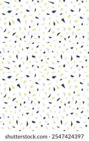 Ilustração do plano de fundo do padrão de formas amarelas e azuis escuras espalhadas aleatoriamente