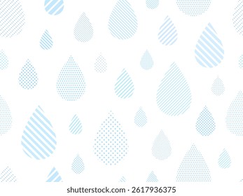 Pattern background illustration of randomly sized dots and striped light blue drops