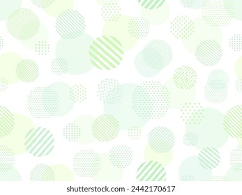 Pattern background illustration in which green hand drawn style dots and striped circles overlap and are scattered