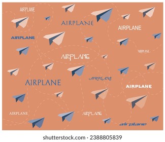 Pattern and background with images and words. Airplane