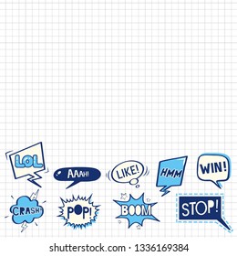 Pattern background of ink doodle speech bubbles. Vector illustration in comic style