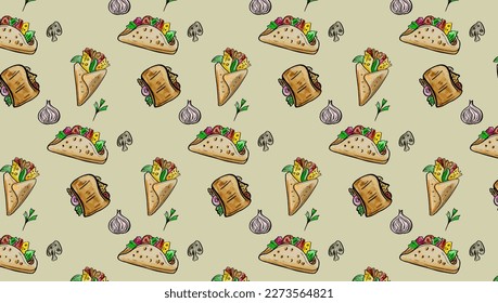Pattern Background junk food Food  Isometric Seamless Template flat design for decorative or gift wrapping paper, 