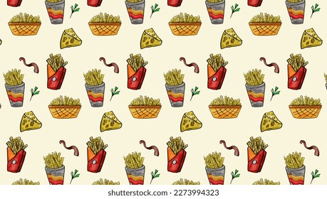 Pattern Background junk food Food  Isometric Seamless Template flat design for decorative or gift wrapping paper, 