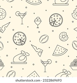 Pattern background kitchen utensils food glass pizza vector illustration