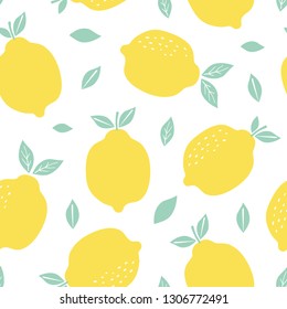 Pattern background with lemons. Seamless pattern with citrus fruits collection. Hand drawn colorful vector wallpaper.