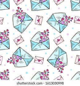 pattern background letters with love hearts open and closed in vector