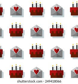 Pattern background with love mail and cake