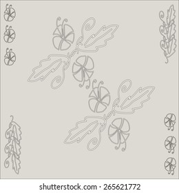 The pattern for the background of natural motifs: petals, flowers, squiggles.