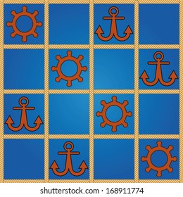 Pattern or background with a nautical steering wheel and anchor
