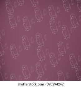 Pattern background with owls on violet