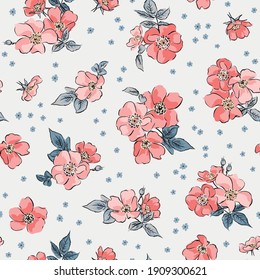 Fondo de diseño con flores pastel rosas. Ilustración de impresión perfecta. Forma primitiva. Rosa inglesa.