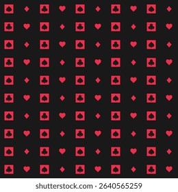 Pattern background with playing card suits. Hearts, Spades, Diamonds, Clubs. Vector.