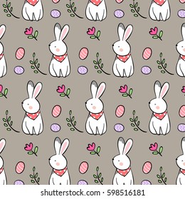 Pattern background of rabbit with in Easter day on brown.Doodle style.