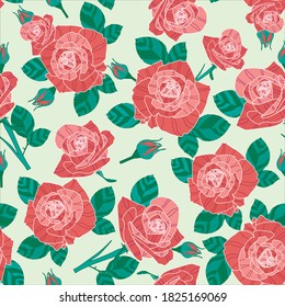 Pattern background with red roses. Red rose seamless pattern background.