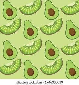 Pattern background slice of avocado and kiwi vector illustrations design