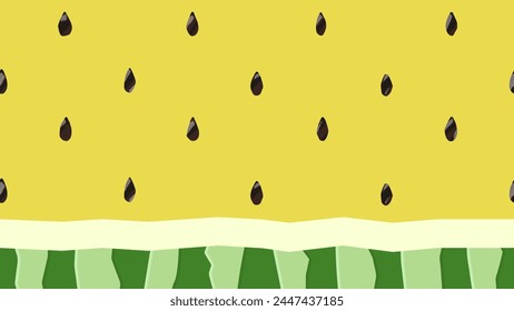 Pattern background of slice, cross sections, rind, and seeds of yellow watermelon
