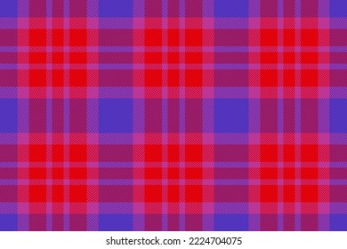 Tartán de fondo del patrón. Funda textil de tejido. Vector de verificación de textura sin brillo en colores violeta y rosa.