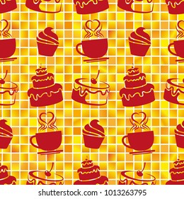Pattern. Background texture. cakes, ice cream, coffee, croissant.