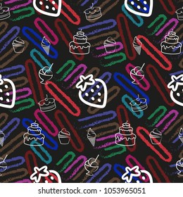 Pattern. Background texture. cakes, ice cream, coffee, croissant.