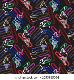 Pattern. Background texture. cakes, ice cream, coffee, croissant.