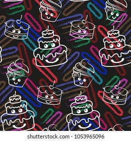 Pattern. Background texture. cakes, ice cream, coffee, croissant.
