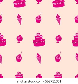 Pattern. Background texture. cakes, ice cream, coffee, croissant.