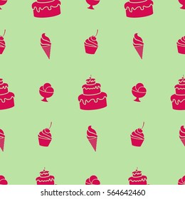 Pattern. Background texture. cakes, ice cream, coffee.